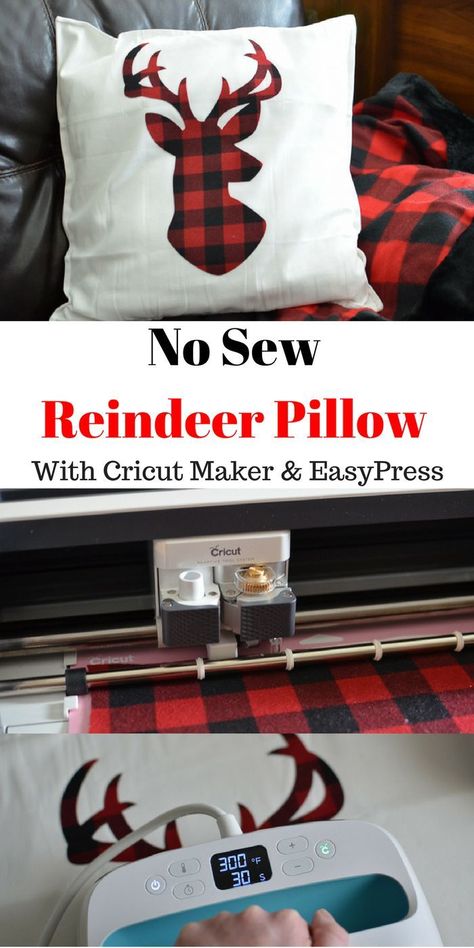 Appliqued Pillows, Cricut Fabric, Buffalo Plaid Fabric, Cricket Crafts, Reindeer Pillow, Maternity Shirts, First Sewing Projects, Christmas Cricut, Projets Cricut