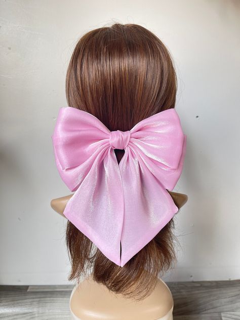 "Material Organza fabric, steel barrette Description Bow size: 8\" width Tails size: 6.5\" long Barrette size: 3.89\" custom orders welcome, please contact me! Current processing time is 1-3 business days before shipping. SHIPPING: All US orders are shipped USPS First Class Flat mailer with tracking information. Thank you for taking your time to visit Twin craft store. I hope you find something you love even for your family." Bow Hairstyles, Hairstyles Design, Y2k Hairstyles, Bow Women, Bow Hairstyle, Flower Girl Hairstyles, Bow Hair Accessories, Girly Accessories, Diy Bow