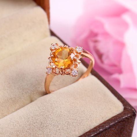 Citrine Wedding Ring, Yellow Topaz Ring, Citrine Wedding, Wedding Orange, Citrine Ring Engagement, November Birthstone Ring, Rose Gold Plated Ring, Yellow Engagement Rings, Anniversary Gift For Wife