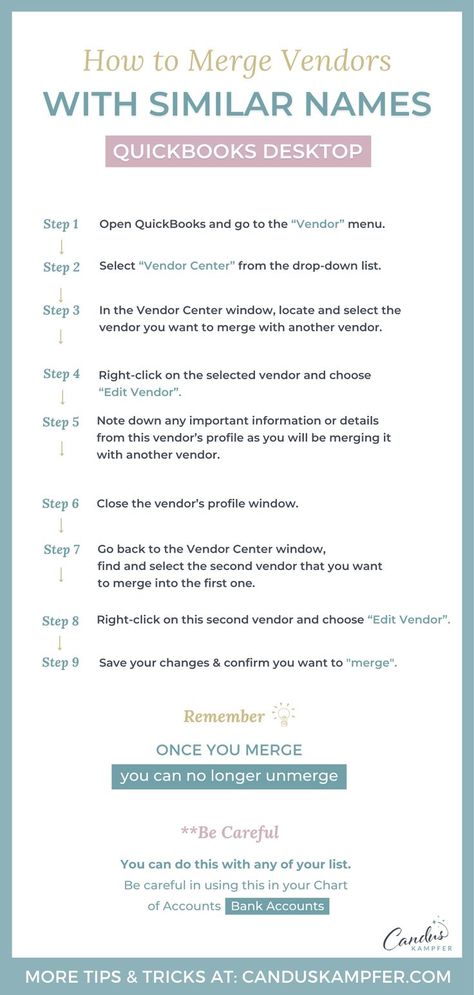 Do you ever accidentally create multiple vendors with the same name?

Let’s get them fixed 🤓

➡️ Click this pin to watch the full video tutorial on Merging Vendors with similar names

#QuickBooks #Finance # Bookkeeping Quickbooks Tips Cheat Sheets, Quickbooks Tutorial, Housekeeping Business, Quick Books, Bookkeeping Tips, Quickbooks Desktop, Business Accounting, Bookkeeping Business, Bookkeeping And Accounting