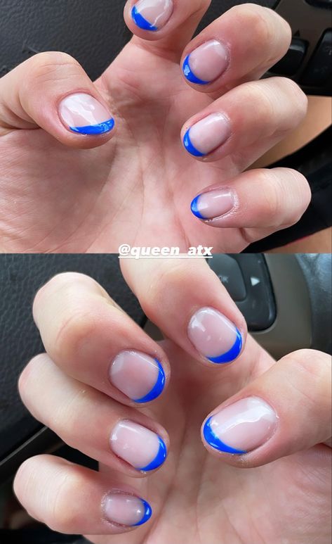 Electric Blue French Tip Nails Electric Blue Tips Nails, Electric Blue French Nails, Electric Blue Nail Designs, Electric Blue Nails Short, Electric Blue Nail Art, Neon Blue French Tip Nails, Electric Blue French Tip Nails, Electric Blue Nails Design, Blue Tip Nails