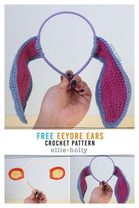 Free Eeyore (Winnie the Pooh) Crochet DIY Headband Ears Pattern - Ollie + Holly | Amigurumi Crochet Patterns Winnie The Pooh Crochet, Pooh Crochet, Dog Ears Headband, Snood Pattern, Disney Crochet Patterns, Diy Mickey Ears, Dog Snood, Crochet Disney, Crochet Mouse