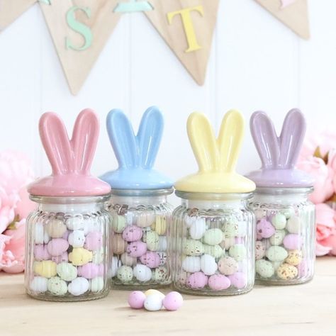 Eggs Storage, Rabbit Chocolate, Jar Ceramic, Sweet Jars, Chocolate Easter Bunny, Easter Bunny Ears, Sweets Gift, Ceramic Bunny, Egg Storage