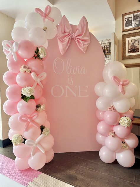 How To Throw the Perfect Bow Themed Party — Zhuzh It Up 1st Bday Decoration Ideas Girl, Pretty In Pink 1st Birthday Party, Bowtiful First Birthday, Bows Party Decorations, Coquette 1st Birthday Party, Bows Theme Birthday Party, Coquette 1st Birthday, Pink Bow Balloon Arch, Ribbon Themed Party