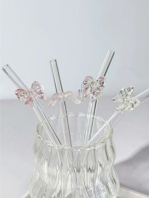 1pc Colorful Bowknot Glass Straw, Heat Resistant, For Bubble Tea, Juice, Milk, Cold Drinks, Bent Glass Straw With Bowknot Decoration School Supplies,Back To School for Sale Australia| New Collection Online| SHEIN Australia Straws Aesthetic, Girly Apartment Decor, Kitchen Christmas, Tea Juice, Glass Coffee Cups, زجاج ملون, Decoration Kitchen, Glass Straws, Graduation Ceremony