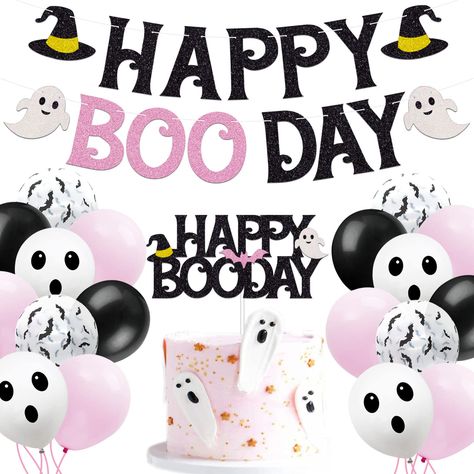 PRICES MAY VARY. Looking for something special to add more atmosphere to your Halloween-themed baby shower or birthday party? Our happy boo party pack will meet your needs! Lovely for little boo witch ghosts or any Halloween-themed birthday party photo prop and any events you want. Our decor pack is created with a variety of Halloween elements. Let's thrill your guests wherever the celebration occurs! Our happy booday banners are made of quality single-sided glitter stock, shiny, and will not sh 1st Birthday Party Halloween Theme, Halloween 9th Birthday Party, Boo I’m Two Birthday Party, Happy Boo Day Birthday, 1st Birthday Halloween Theme, October Birthday Themes, Happy Booday, Halloween Theme Birthday Party, Happy Boo Day