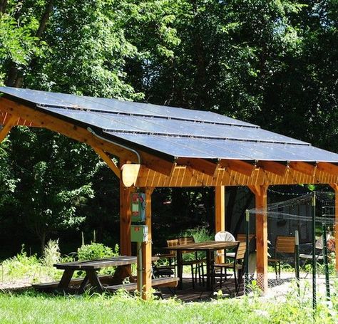 Solar Panel Ideas, Solar Panel Roof, Solar Pergola, Gazebo Lighting, Canopy Architecture, Backyard Canopy, Car Port, Garden Canopy, Diy Canopy