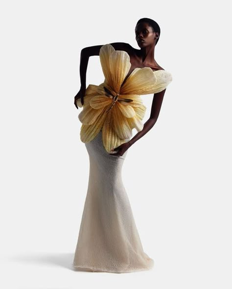 S A R A M R A D on Instagram‎: "Plumeria | #TheNewEra Organic shapes of a dragonfly made with soft pleated nets & tinted in Plumeria hues. Worn with gilded dragonfly belt. #CollectionN12 #SaraMradCouture ‏"‎ Couture Ss23, Movie Premiere Outfit Ideas, Movie Premiere Outfit, Gala Ideas, Creation Couture, Drag Race, Organic Shapes, Flower Dresses, Model Poses