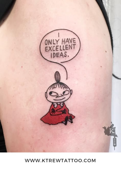 Little My Tattoo, Matching Moomin Tattoo, Moomin Line Art, Moomin Tattoo Ideas, Moominmamma Tattoo, Little My Moomin, Moomin Tattoo, Hannah Tattoo, Moomin Hattifatteners