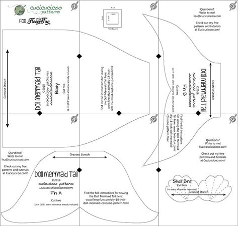 Adorable doll mermaid costume pattern! The FREE pattern comes with step by step instructions and is easy to sew. Perfect for dressing up my little one's 18 inch doll. Fast to make, perfect gift for a little girl. #freesewingproject #18dollclothespatterns #americangirldolldiy #americangirldollclothespatterns #fleecesewingproject Mermaid Dress Pattern, Mermaid Tail Blanket Pattern, Fleece Sewing Projects, Diy Mermaid Tail, Mermaid Tail Pattern, Mermaid Costume Diy, Doll Mermaid, Baby Doll Clothes Patterns, American Girl Doll Diy
