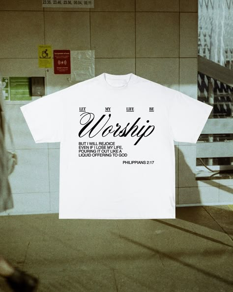 Let my life be worship 🙌🏼 #designsforsale Commissions are open! Interested in working together? Send a DM or email me at kyf.design@gmail.com to lock in your project today! Let’s work together ✌🏼 . . . . . . . . . . #prochurchmedia #prochurchdesign #pcmchallenge #graphicdesign #graphicdesigner #apparel #churchmedia #typography #typographicdesign #jesus #bible #christianapparel #visualmediachurch #creativechurch #crtvchurch #crtv #worshipandcreative #adobe #churchsocialmedia #churchmediai... Minimal Shirt Design Typography, Tshirt Font Design, Minimal Typography Tshirt Design, T Shirt Typography Design, Church Merch Ideas, Cool Merch Ideas, Group Shirt Ideas, Conference Merch, Youth Group Shirt