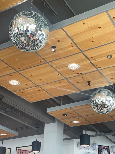 Disco Ball Aesthetic, Ball Aesthetic, Disco Balls, Disco Ball, A Restaurant, Ceiling Fan, Ceiling Lights, Restaurant, Home Decor