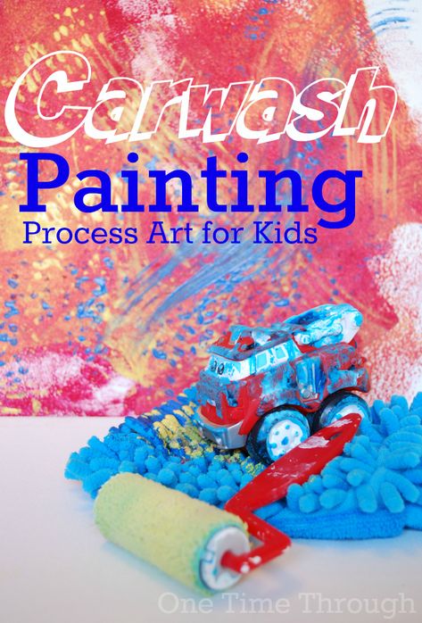 A fun process art project using cars, a car wash idea, and rollers and car wash mitts! {One Time Through} #painting #kids Car Process Art, Painting With Cars Preschool, Painting Kids Ideas, Process Art For Kids, Dancing Dino, Process Art Preschool, Sailboat Craft, Toddlers Activities, Open Ended Art