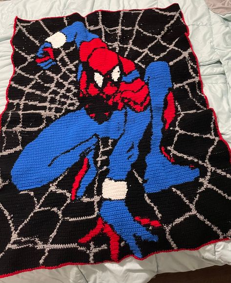 A blanket for kids or collectors. Handmade crochet and tapestry. Crochet Blanket Spiderman, Spider Man Crochet Blanket, Crochet Spiderman Blanket, Spiderman Crochet Blanket, Crochet Tapestry Blanket, Tapestry Crochet Blanket, Spiderman Crochet, Spiderman Blanket, Disney Swag