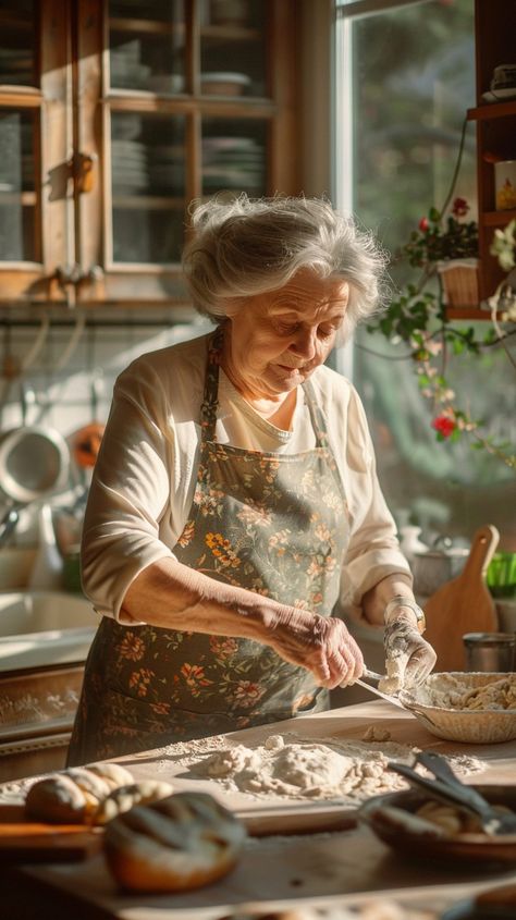 Grandma Baking Cookies: In a warm, sunlit kitchen, a loving grandmother prepares homemade cookies with practiced hands. #grandmother #baking #cookies #kitchen #sunlight #aiart #aiphoto #stockcake ⬇️ Download and 📝 Prompt 👉 https://ayr.app/l/gU4s