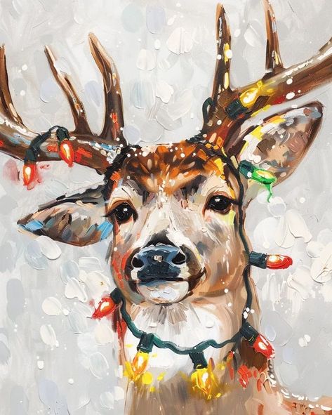 Reindeer Drawing, Moose Painting, Christmas Canvas Art, Deer Painting, Animal Illustration Art, Painting Snow, Deer Art, Winter Painting, Christmas Painting