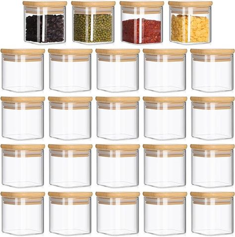 Amazon.com: Nuenen Set of 24 Airtight Square Spice Containers 4 oz Glass Spice Jars with Bamboo Lid Small Seasoning Jars Empty Food Storage Containers for Pantry Clear Food Jars Canisters for Kitchen Sugar Coffee : Home & Kitchen Storage Containers For Pantry, Canisters For Kitchen, Containers For Pantry, Seasoning Jars, Square Glass Jars, Food Jars, Coffee Storage, Glass Spice Jars, Spice Labels