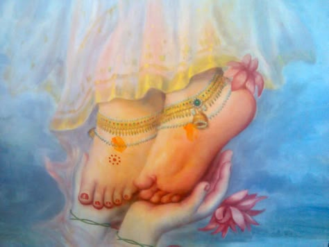 Radharani's Lotusfeet God Illustration, Indian Women Painting, Radha Krishna Wallpaper, Indian Painting, Shri Ram, Female Art Painting, Lord Krishna Wallpapers, Krishna Radha Painting, Radha Krishna Images