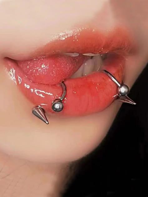 Plateado  Collar  Acero Inoxidable   Embellished   Joyas de Moda Lips With Piercings, Spiderbite Piercings, Orr Piercing, Labret Ring, Lip Piercing Jewelry, Tongue Ring, Snakebites, Lip Stud, Face Piercings