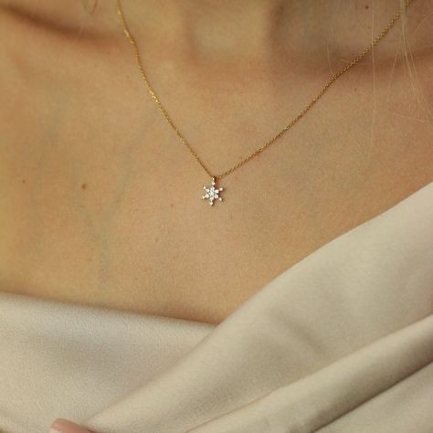 Gold Snowflake Necklace, Winter Necklace, Snowflake Necklace, Gold Snowflake, Pave Diamonds, Gift Necklace, Cross Necklace, Gifts For Her, Pendant Necklace