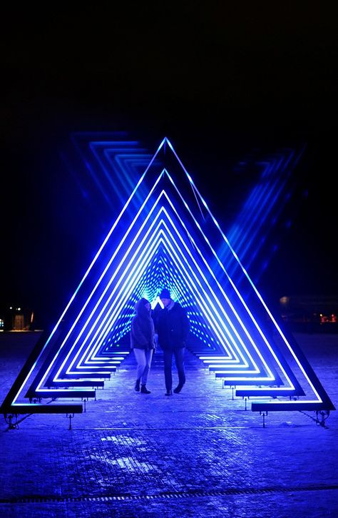 Interactive Light Installation The Wave at Ofelia Plads Copenhagen | Light Festival 2018 | Oregon Girl Around the World Interactive Light Installation, Winter Light Festival, Installation Interactive, Interactive Lighting, Oregon Girl, Light Art Installation, Light Tunnel, Lighting Installation, Chaos Magic