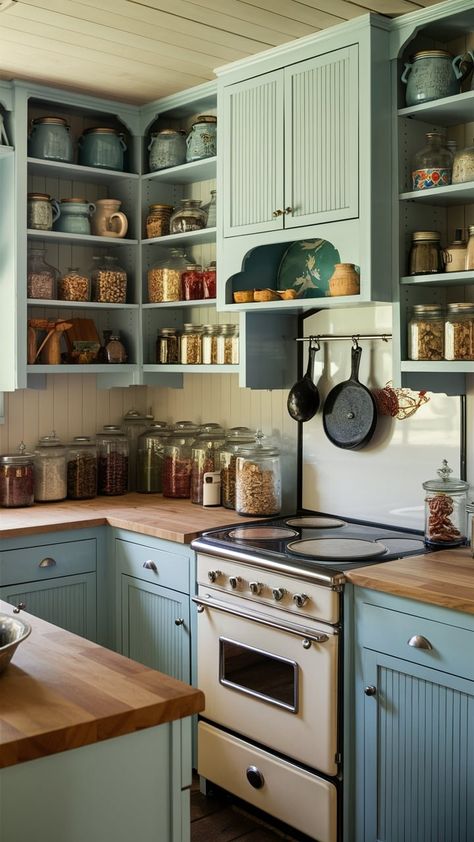 15 Vintage Coastal Kitchen Ideas: Achieving the Cottage by the Sea Look on a Budget — Coastal Cottage by Celeste New England Cottage Kitchen, Colorful Cottage Kitchen, Small Cottage Kitchens, Cottage Kitchen Renovation, Tiny Cottage Kitchen, Beach Cottage Kitchen, New England Kitchen, Cottage Core Kitchen, Coastal Kitchen Ideas