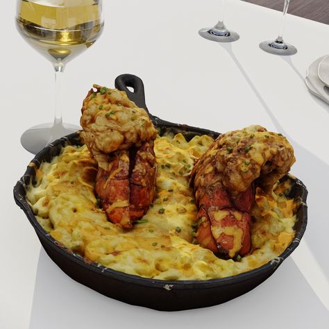 Lobster Mac & Cheese Deco | Afrosimtric Sims on Patreon Sims4 Food, Sims Food, Sims 4 Mac, Sims 4 Restaurant, Imvu Aesthetic, Blender Food, Sims 4 Beds, Sims 4 Stories, Lobster Dinner