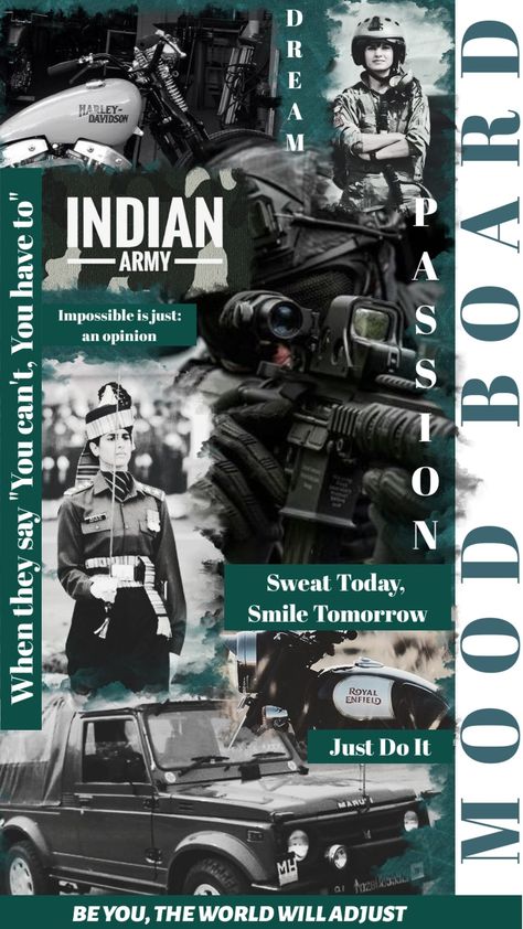 I create mood boards as a habit. This mood board is for those who wish to get some inspiration and motivation to fulfill their dream of joining the Armed forces! Picture credit: Pinterest Editing done on: Story Lab Defence Wallpaper Aesthetic, Nda Wallpaper Army, Cds Ota Wallpaper, Nda Officer Wallpaper, Nda Motivation Quotes, Indian Army Aesthetic, Defense Aesthetic, Pinterest Editing, Defence Motivation