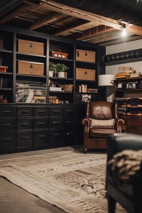 Unfinished Basement Organization Ideas &amp; Tips Organizing An Unfinished Basement, Unfinished Basement Organization Ideas, Small Basement Storage Room, Organizing A Basement, Unfinished Basement Organization, Organize Basement Storage, Basement Organization Ideas Unfinished, Basement Shelving Ideas, Organizing Basement