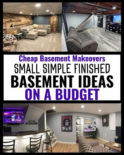 Small Basements Ideas, Basement Finishing Ideas Budget, Cheap Ways To Finish A Basement, Practical Basement Ideas, Renovate Basement On A Budget, Basement Simple Remodel, Unfinished Basement Kitchen, Diy Basement Decor Ideas, Easy Diy Basement Ideas