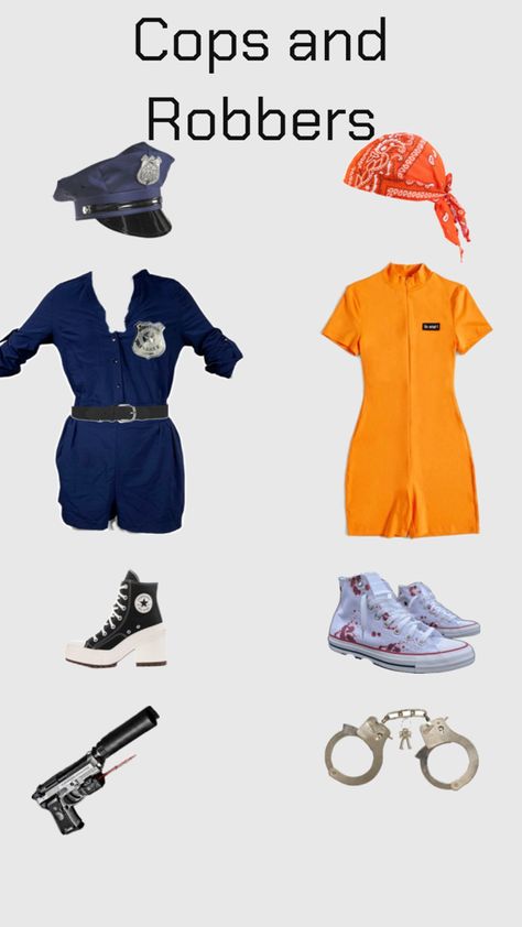 Cops and robbers Robbers Costume, Cops And Robbers Costume, Robber Costume, Cops And Robbers, Duo Costumes, Group Costumes, Costume Ideas, Halloween Costume, Halloween Costumes