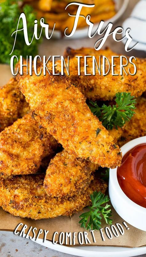 Crispy Air Fryer Chicken Tenders, Air Fried Chicken Tenders, Crispy Air Fryer Chicken, Air Fryer Fried Chicken, Breaded Chicken Tenders, Air Fryer Chicken Tenders, Chicken Tenderloin Recipes, Fried Chicken Tenders, Cooking Frozen Chicken