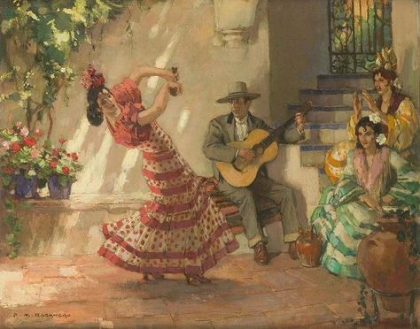 Autumn In Europe, Spain Girl, Spanish Paintings, African American Musicians, The Marriage Of Figaro, Marriage Of Figaro, Modern Music, Guitar Art, Painting Artist