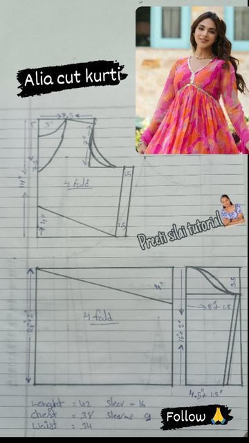 Aliya Pattern Dress, Dress Drafting Pattern, Salwar Back Neck Design, Up And Down Kurti Design, Aliya Cut Anarkali, Aliya Cut Dress Design, Stitching Dresses Tutorials, Long Gown Pattern, Alia Cut Kurti