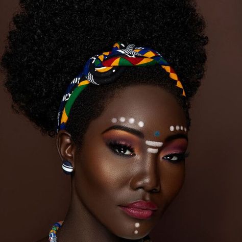 African Style Makeup, Haitian Makeup, African Face Paint Dots, African Makeup Ideas, African Headdress, African Face Paint, African Crown, Vibrant Accessories, African Makeup