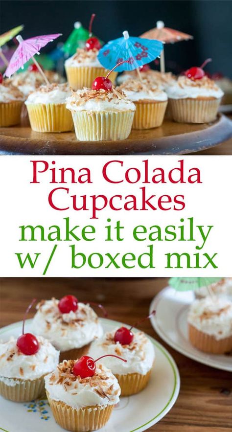 Infused Cupcakes Recipes, Pina Colada Cake Recipe, Boozy Cupcakes Recipes, Pina Colada Cupcakes, Infused Cupcakes, Cake Mix Cupcakes, Pina Colada Cake, Boozy Cupcakes, Recipes Using Cake Mix