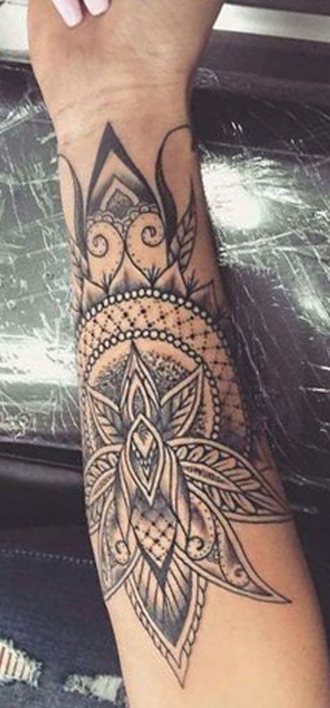 Tattoist Kelly, Mandala Tattoo Women Arm, Mandala Tattoo Wrist For Women, Wrap Around Forearm Tattoo Women Sleeve, Lotus Mandala Tattoo Forearm, Arm Mandala Tattoos For Women, Wrist Mandala Tattoos For Women, Mandala Tattoo Design Forearm, Ankle Mandala Tattoo