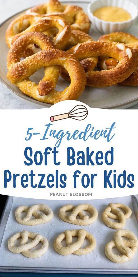 Make these easy homemade baked pretzels with kids, it's such a fun recipe for beginner bakers to learn how to use yeast. With just 5 ingredients, the easy pretzel dough is fun to shape and bake up in 10 minutes. Easy Pretzel Dough Recipe, Yeast Pretzel Recipe, How To Make Mini Pretzels, High Calorie Snacks For Kids, What To Make With Dough, Pretzel Recipe No Yeast, Baked Pretzel Recipe, Easy Beginner Baking Recipes, Quick Easy Pretzel Recipe