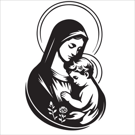 Virgin Mary Sticker, Pencil Sketches Easy, Face Stencils, Crown Tattoo Design, God Sticker, Jesus Drawings, Grayscale Image, Photoshop Design Ideas, Jesus Christ Artwork