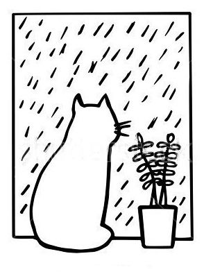 Cat In The Rain Drawing, Cat Window Drawing, Cat Looking Out Window Tattoo, Cat Themed Tattoo, Cat In Window Drawing, Cat Window Tattoo, Cat In Window Tattoo, Cat Bullet Journal, Rain Doodle