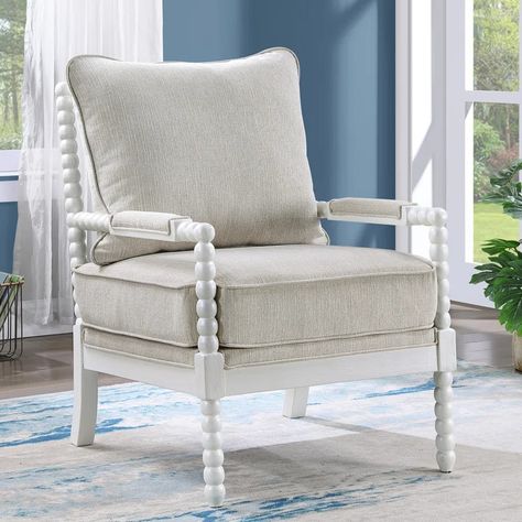 Langley Street Lorentz 26.5 Wide Armchair & Reviews | Wayfair Farmhouse Accent Chair, Spool Chair, Spindle Chair, Accent Chair Set, Linen Armchair, Lounge Armchair, Turned Wood, Fabric Armchairs, Accent Chairs For Living Room