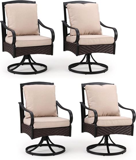 $759.74 Wicker Swivel Chair, Dining Chairs Set Of 4, Black Cushion, Swivel Dining Chairs, Outdoor Chair Cushions, Swivel Chairs, Wicker Chairs, Beige Cushions, Black Cushions