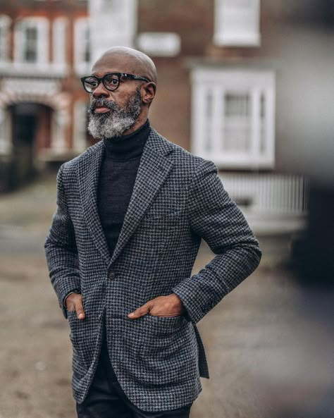 Dogtooth Blazer Outfit Men, Houndstooth Blazer Outfit, Bald Style, Men's Closet, Office Fits, Older Man, Men Closet, Male Style, Houndstooth Jacket