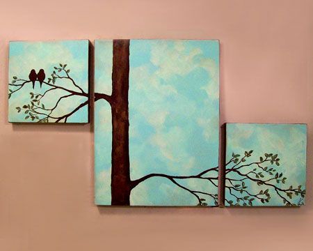 bird silhouette Painting Trees, Tree Branch, Tree Painting, Diy Wall Art, Three Piece, Painting Inspiration, A Tree, Diy Art, Painting & Drawing