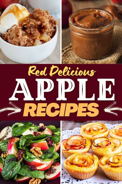 These red delicious apple recipes couldn't be tastier! From entrees like salads to desserts like apple crisp, pie, and cookies, you'll never run out of things to make. Red Delicious Apple Recipes Desserts, Recipes For Red Apples, What To Do With Red Delicious Apples, Recipes Using Red Delicious Apples, Recipes With Red Delicious Apples, Red Apple Desserts, Unique Apple Recipes, Red Delicious Apple Recipes Easy, What Can I Make With Apples