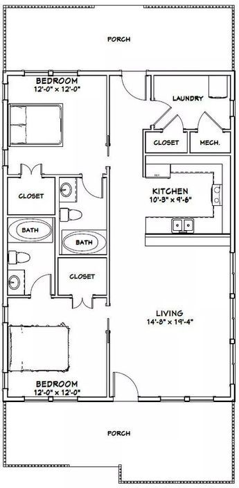 28x40 House -- 2 Bedroom 2 Bath -- PDF Floor Plan -- 1,120 sq ft -- Model 2 | eBay Two Bedroom Layout House Plans, 2 Bedroom House Plans With Office, 36 X 36 House Plans, 24x48 House Plans, 1 Bed Apartment Floor Plan, 30x40 House Plans 2 Bedroom, 24x40 Floor Plans Layout, Small Home Floor Plans 2 Bedroom, 26x30 House Plans