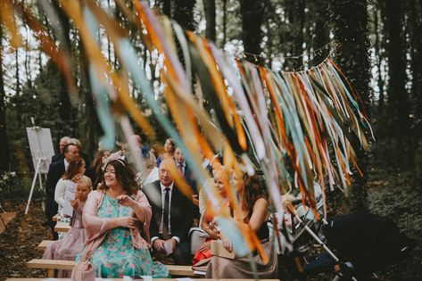 Ribbon Wedding Arch, Ribbon Hanging From Trees, Outdoor Ribbon Decor, Hanging Ribbon Wedding Decor, Ribbon Decorations Wedding, Ribbon Garland Wedding, Hanging Ribbon Decor, Wedding Ribbon Decorations, Ribbon Arch