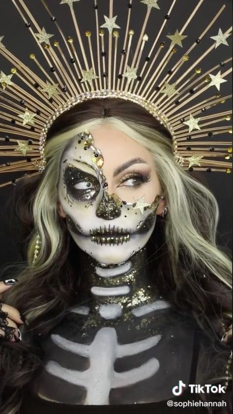 Skeleton Costumes, Glam Skull, Halloween 23, Skeleton Halloween Costume, Sugar Skull Girl, Halloween Beauty, Sugar Skull Makeup, Skeleton Costume, Birthday Makeup