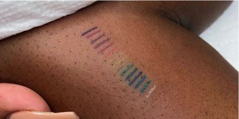 Tattoo Colors On Dark Skin Ink, Healed Red Tattoos On Dark Skin, Tattoo Colors On Brown Skin, Color Tattoo Brown Skin, Red Ink Tattoos On Dark Skin Black, Coloured Tattoos On Brown Skin, Colored Tattoos On Black People, Color Test Tattoo Ideas, Tattoo Color Test