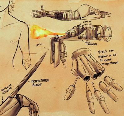 Artificer Prosthetic Arm, Steampunk Dungeons And Dragons, Artificer Inventions Ideas, Dnd Prosthetic Arm Item, Artificer Inventions 5e, Dnd Group Names, Steampunk Gadgets Concept Art, Robotic Arm Drawing Concept Art, Artillerist Artificer Dnd